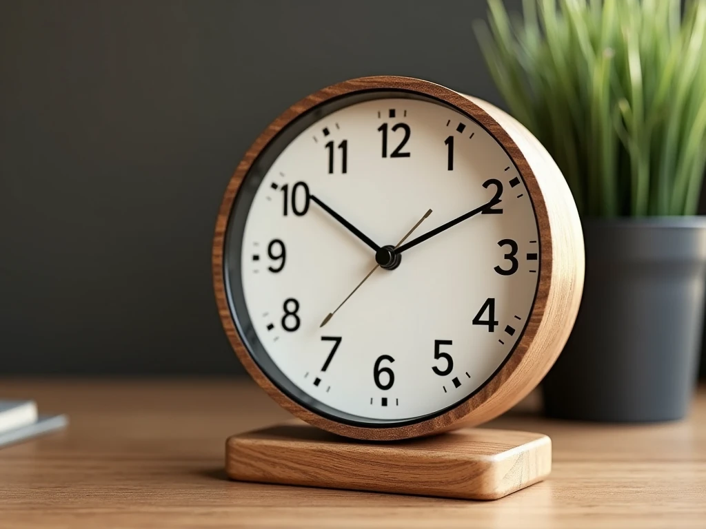 Reloj de escritorio analógico con base de madera